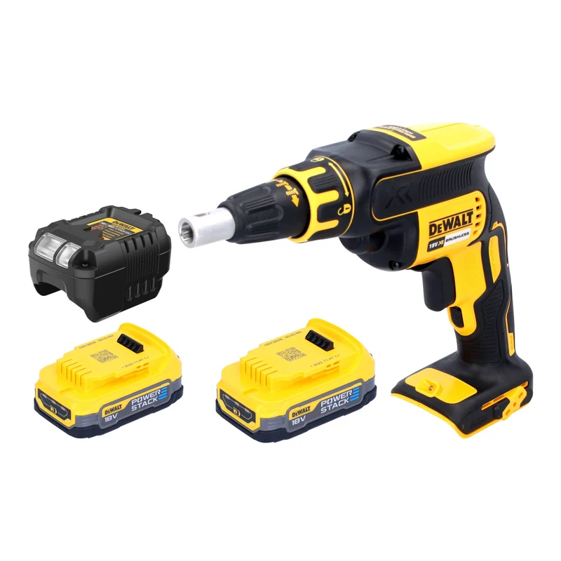 DeWalt DCF 620 E2 Akku Trockenbauschrauber 18 V 30 Nm Brushless + 2x Powerstack Akku 1,7 Ah + Ladegerät