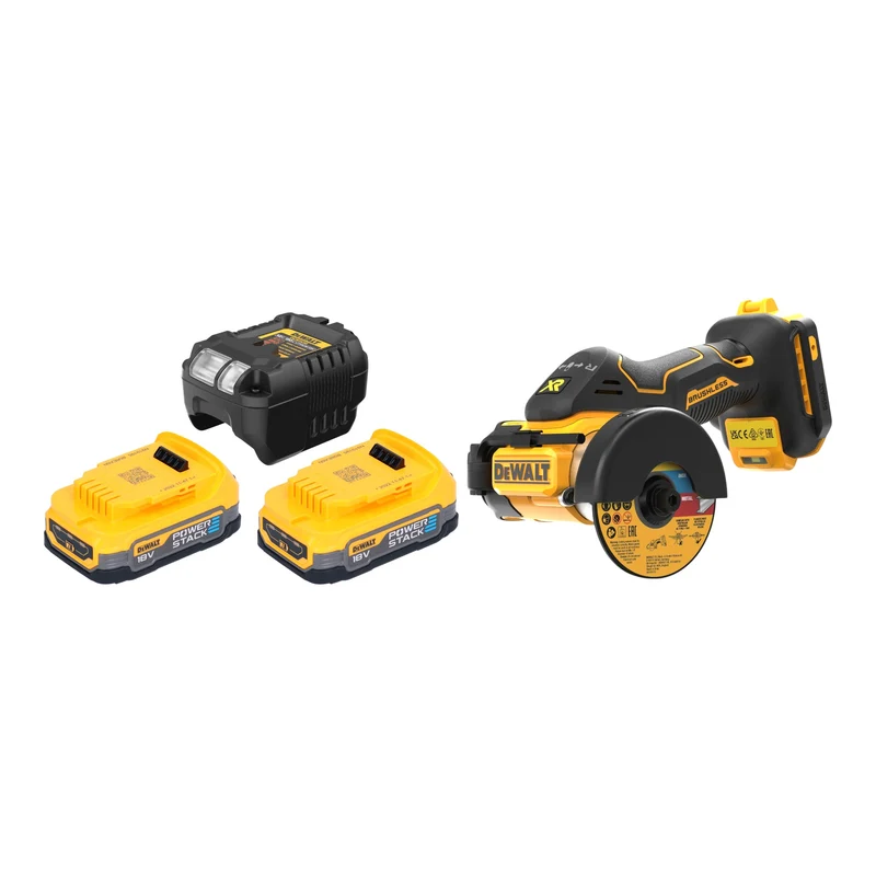 DeWalt DCS 438 E2 Akku Multimaterialschneider 18 V 76 mm Brushless + 2x Powerstack Akku 1,7 Ah + Ladegerät