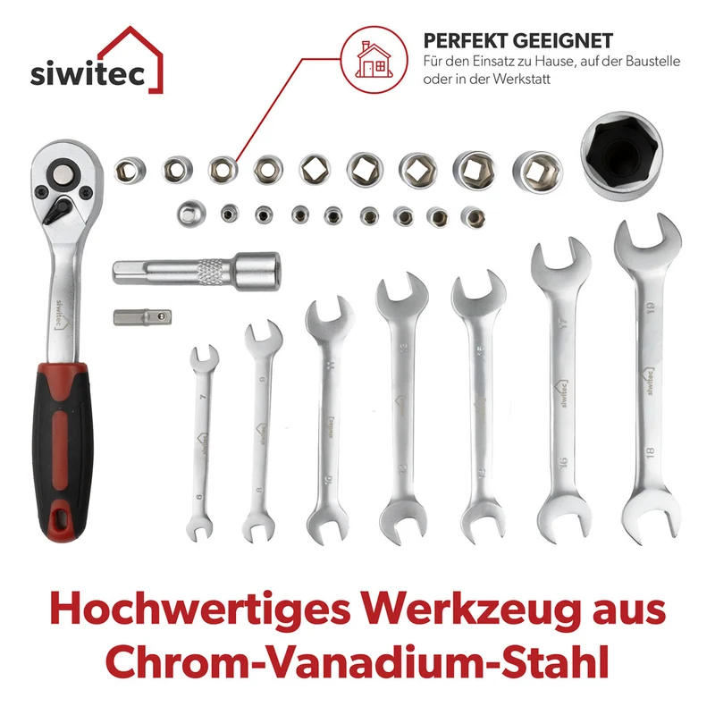 Siwitec Werkzeugkoffer / Werkzeug CRV / befüllt / 95-teilig