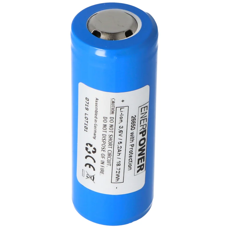 Enerpower 26650 3,7V 5200mAh Pluspol erhöht PCB geschützt Li-Ion Akku