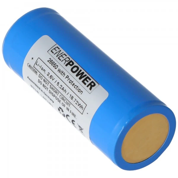 Enerpower 26650 3,7V 5200mAh Pluspol erhöht PCB geschützt Li-Ion Akku