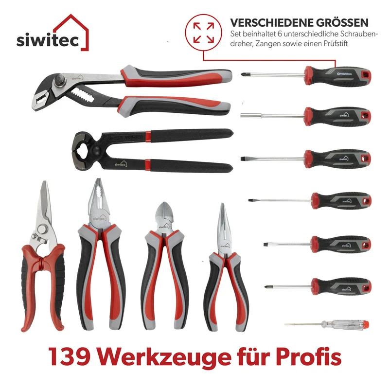 Siwitec Werkzeugkoffer / Werkzeug CRV / befüllt / 139-teilig