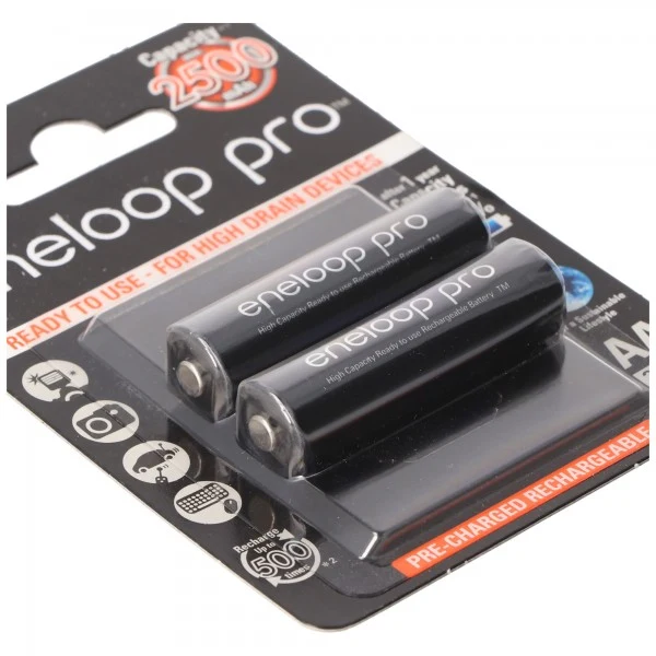 Panasonic eneloop Pro Mignon Akku BK-3HCDE/2BE NiMH 1,2Volt max. 2550mAh, 2er Blisterkarte