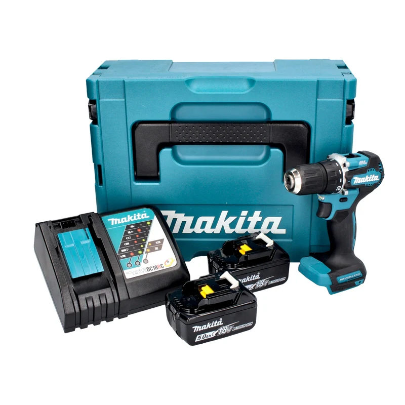 Makita DDF 487 RTJ Akku Bohrschrauber 18 V 40 Nm Brushless + 2x Akku 5,0 Ah + Ladegerät + Makpac
