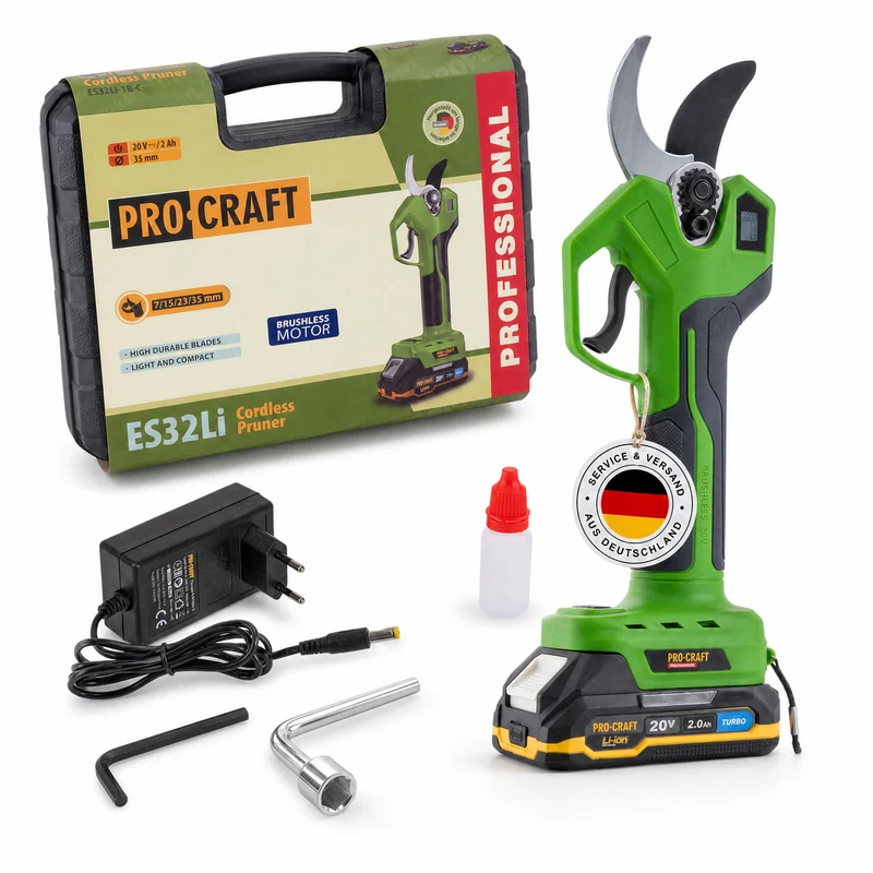 Procraft ES32Li Akku Astschere 20 V Brushless + 1x Akku 2,0 Ah + Ladegerät + Koffer