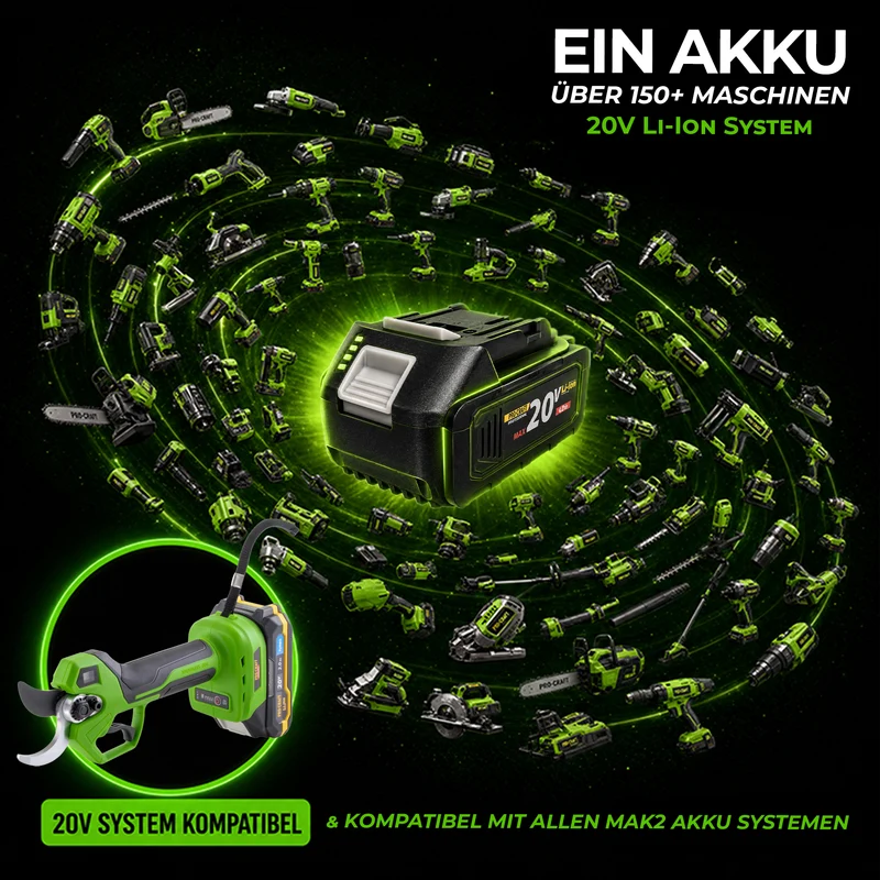 Procraft ES32Li Akku Astschere 20 V Brushless + 1x Akku 2,0 Ah + Ladegerät + Koffer