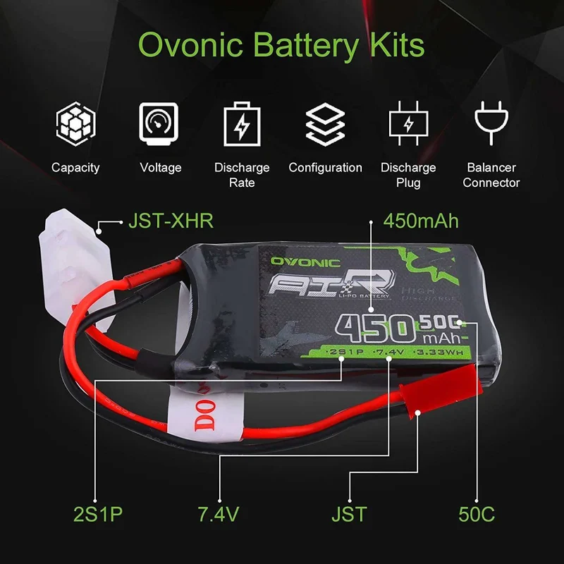 Ovonic Air 2S 450mAh 50C 7,4V JST-Stecker LiPo Akku (2 Stück)