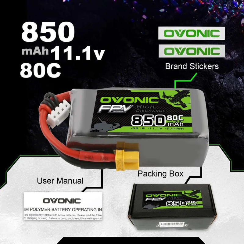 Ovonic FPV 3S 850mAh 11,1V 80C XT30 Lipo Akku (4 Stück)