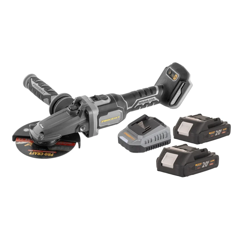 Procraft Industrial AG125Cbb Akku Flachkopf Winkelschleifer 20 V 125 mm Brushless + 2x Akku 2,0 Ah + Ladegerät
