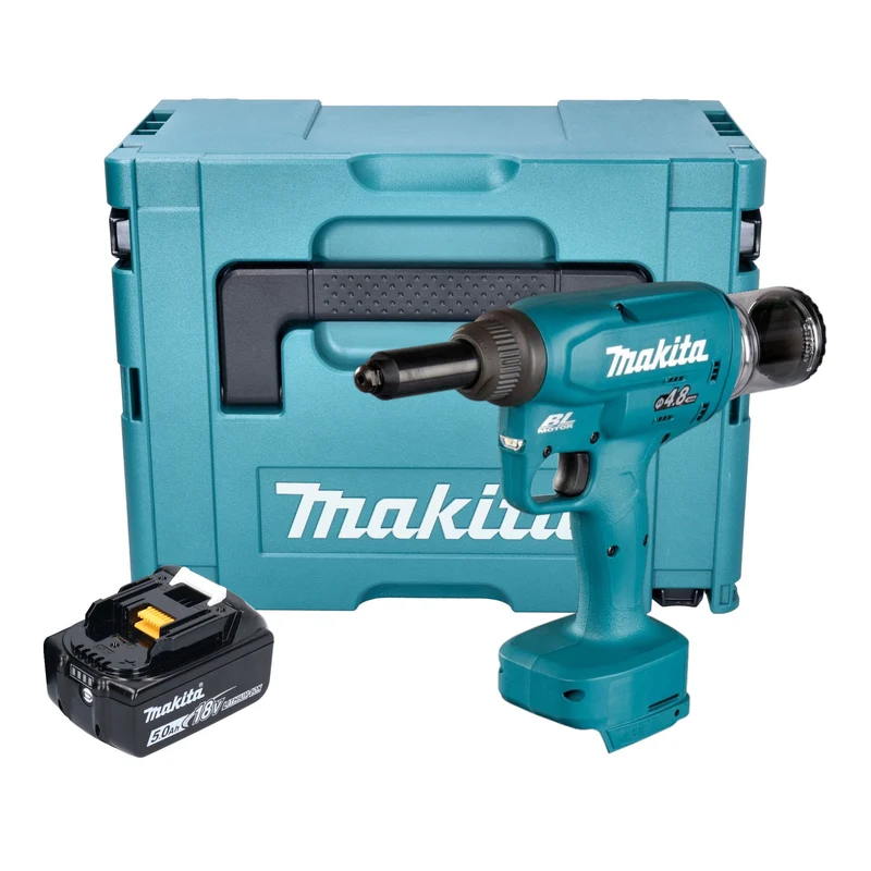 Makita DRV 150 T1J Akku Blindnietsetzgerät 18 V 10 kN 2,4 - 4,8 mm Brushless + 1x Akku 5,0 Ah + Makpac - ohne Ladegerät