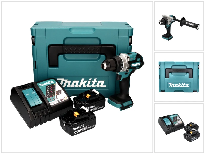 Makita DDF 486 RTJ Akku Bohrschrauber 18 V 130 Nm Brushless + 2x Akku 5,0 Ah + Ladegerät + Makpac