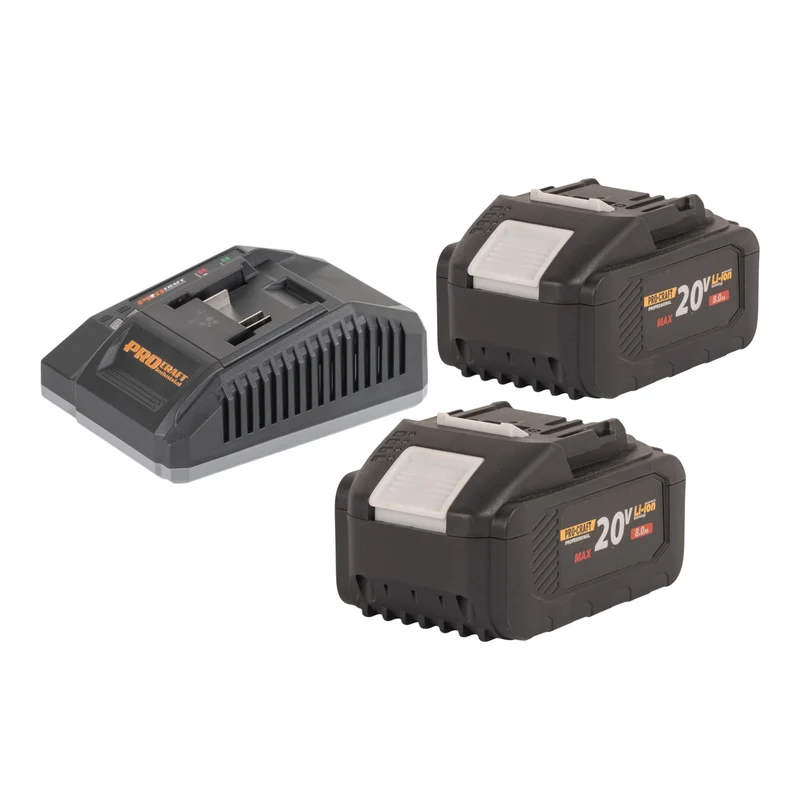 Procraft Starter Pack C20/6.5 Schnell Ladegerät 20 V 6,5 A + 2x 20/8 Akku 8,0 Ah