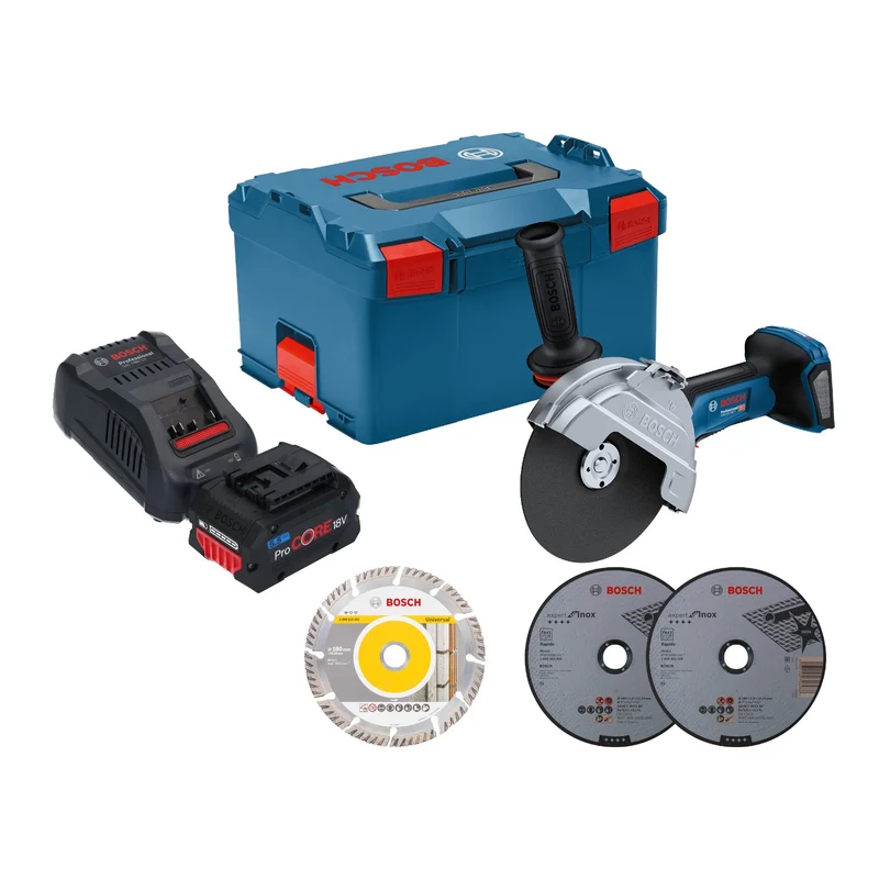 Bosch GWS 18V-180 P Professional Akku Winkelschleifer 18 V 180 mm Brushless + 1x ProCORE Akku 5,5 Ah + Ladegerät + L-Boxx