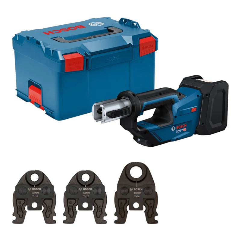 Bosch GPT 18V-19 Professional Akku Presswerkzeug 18 V 21 kN ( 06019M2004 ) + 3x Pressbacke + L-Boxx - ohne Akku, ohne Ladegerät