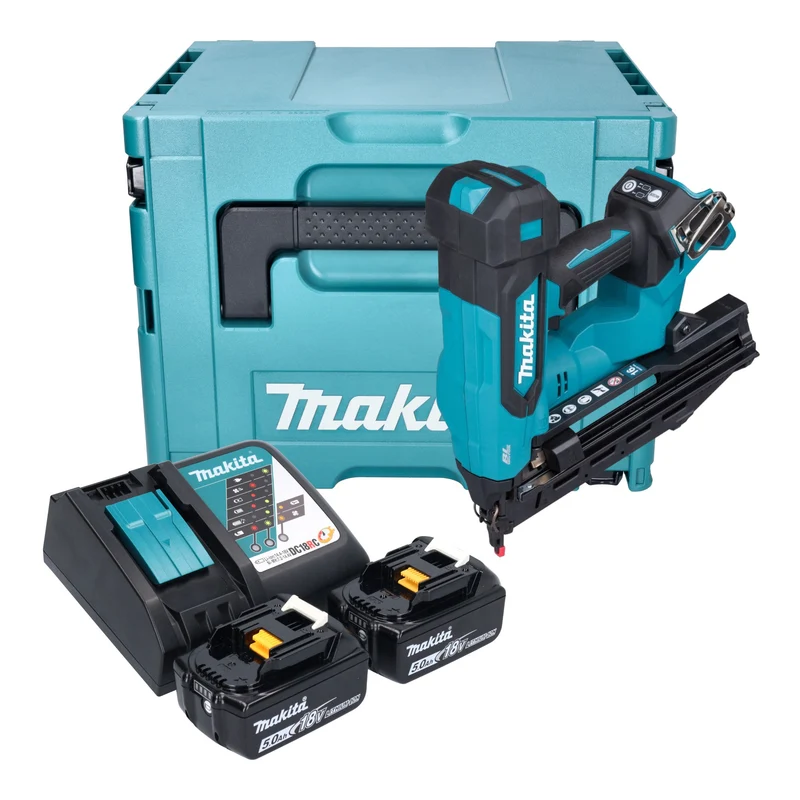 Makita DBN 610 RTJ Akku Stauchkopfnagler 18 V 32 - 64 mm Brushless + 2x Akku 5,0 Ah + Ladegerät + Makpac