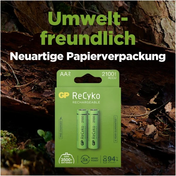 GP Batteries AA Akku GP NiMH 1,2V 2100mAh ReCyko (2 Stück)