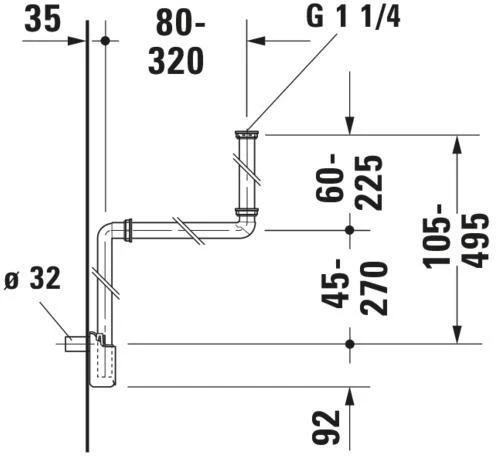 DURAVIT Raumsparsiphon Universal Weiß – Kunststoff-Siphon mit Rosette, 1 1/4″