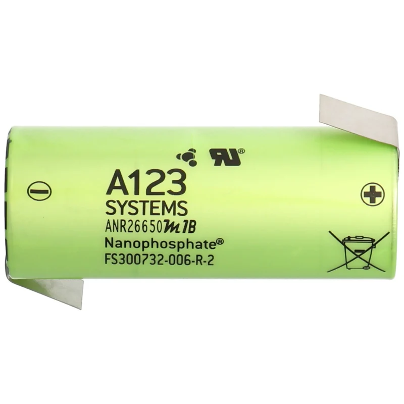A123 ANR26650M1B 2500mAh 3,3V LiFePo4 Akku ohne Schutz mit Lötfahnen Z-Form