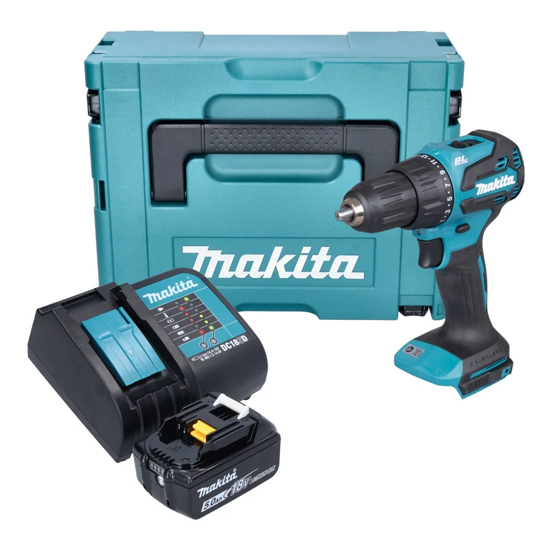 Makita DHP 490 ST1J Akku Schlagbohrschrauber 18 V 65 Nm Brushless + 1x Akku 5,0 Ah + Ladegerät + Makpac