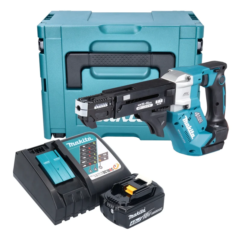 Makita DFR 552 RM1J Akku Magazinschrauber 18 V 25 - 55 mm Brushless + 1x Akku 4,0 Ah + Ladegerät + Makpac