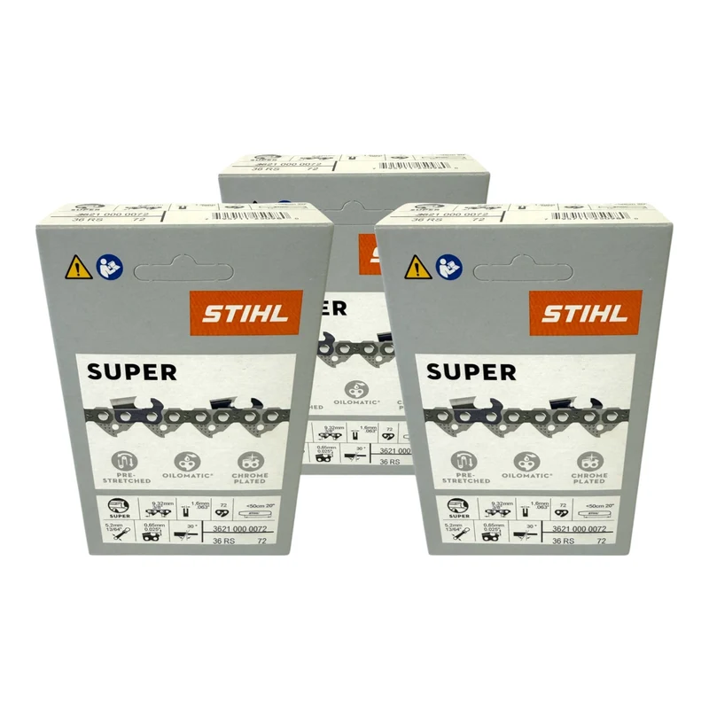 Stihl 3x 3/8" Rapid Super 3 (RS3) Sägekette 50 cm 3/8" 1,6 mm 72 TG 3 Stück ( 3x 36260000072 )