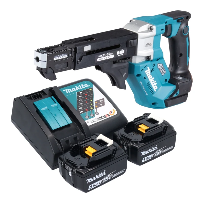 Makita DFR 552 RT Akku Magazinschrauber 18 V 25 - 55 mm Brushless + 2x Akku 5,0 Ah + Ladegerät