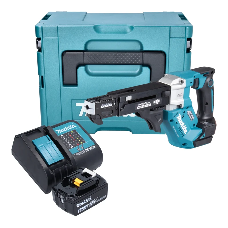 Makita DFR 552 ST1J Akku Magazinschrauber 18 V 25 - 55 mm Brushless + 1x Akku 5,0 Ah + Ladegerät + Makpac