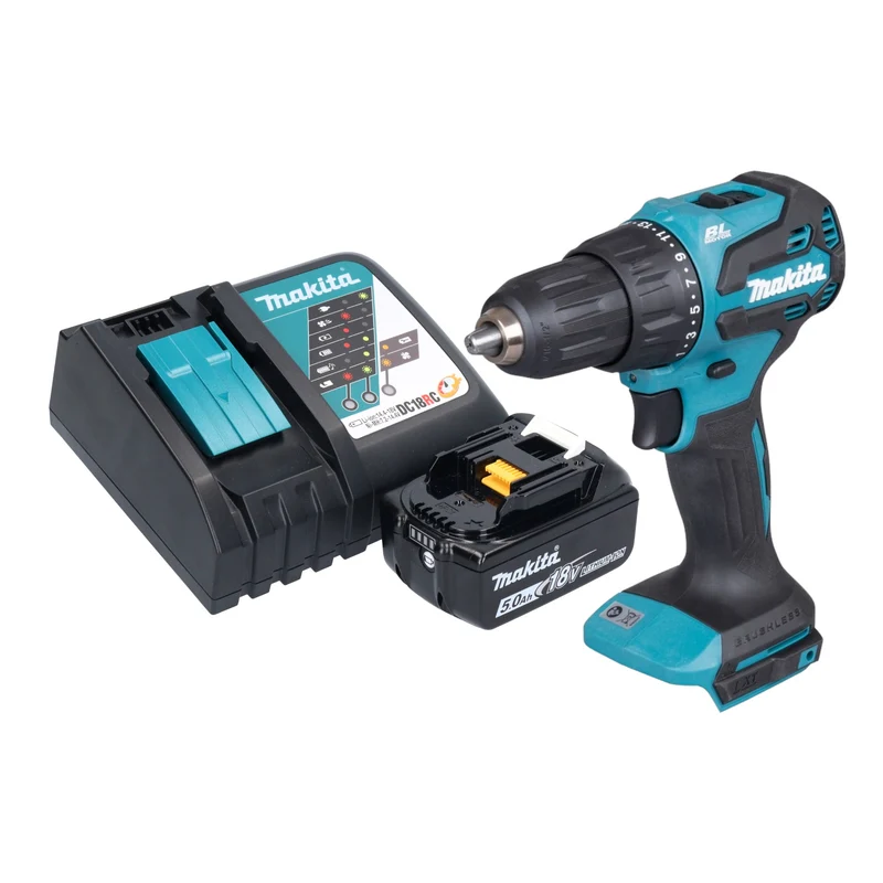 Makita DHP 490 RT1 Akku Schlagbohrschrauber 18 V 65 Nm Brushless + 1x Akku 5,0 Ah + Ladegerät
