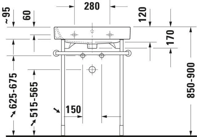 DURAVIT Metallkonsole Happy D.2 höhenverstellbar Chrom für Waschtisch 231860