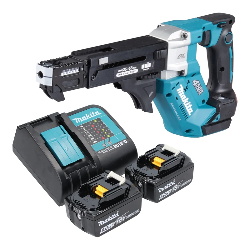 Makita DFR 552 SG Akku Magazinschrauber 18 V 25 - 55 mm Brushless + 2x Akku 6,0 Ah + Ladegerät