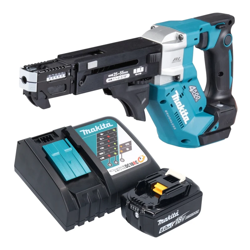 Makita DFR 552 RG1 Akku Magazinschrauber 18 V 25 - 55 mm Brushless + 1x Akku 6,0 Ah + Ladegerät