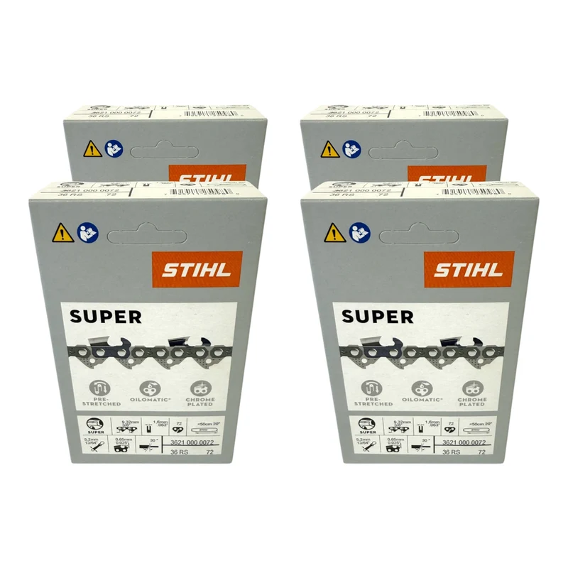 Stihl 4x 3/8" Rapid Super 3 (RS3) Sägekette 50 cm 3/8" 1,6 mm 72 TG 4 Stück ( 4x 36260000072 )