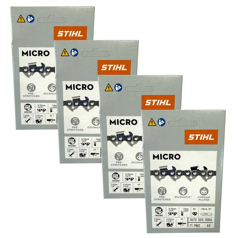 Stihl 4x 1/4" Picco Micro 3 (PM3) Sägekette 30 cm 1/4" P 1,1 mm 64 TG 4 Stück ( 4x 36700000064 )