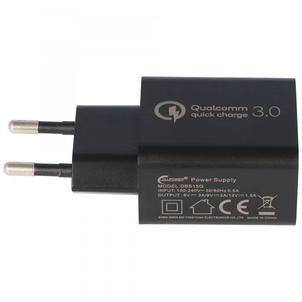 Qualcomm Quickcharge USB-Netzteil QC3.0 5V 3A, 9V 2A und 12V 1,5A DBS15Q Quick Charge 18W