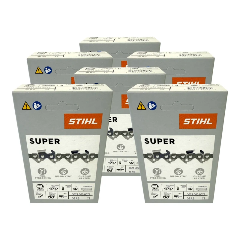 Stihl 6x 3/8" Rapid Super 3 (RS3) Sägekette 50 cm 3/8" 1,6 mm 72 TG 6 Stück ( 6x 36260000072 )