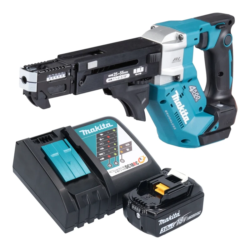 Makita DFR 552 RF1 Akku Magazinschrauber 18 V 25 - 55 mm Brushless + 1x Akku 3,0 Ah + Ladegerät