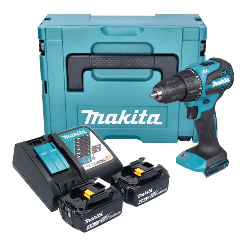 Makita DHP 490 RMJ Akku Schlagbohrschrauber 18 V 65 Nm Brushless + 2x Akku 4,0 Ah + Ladegerät + Makpac