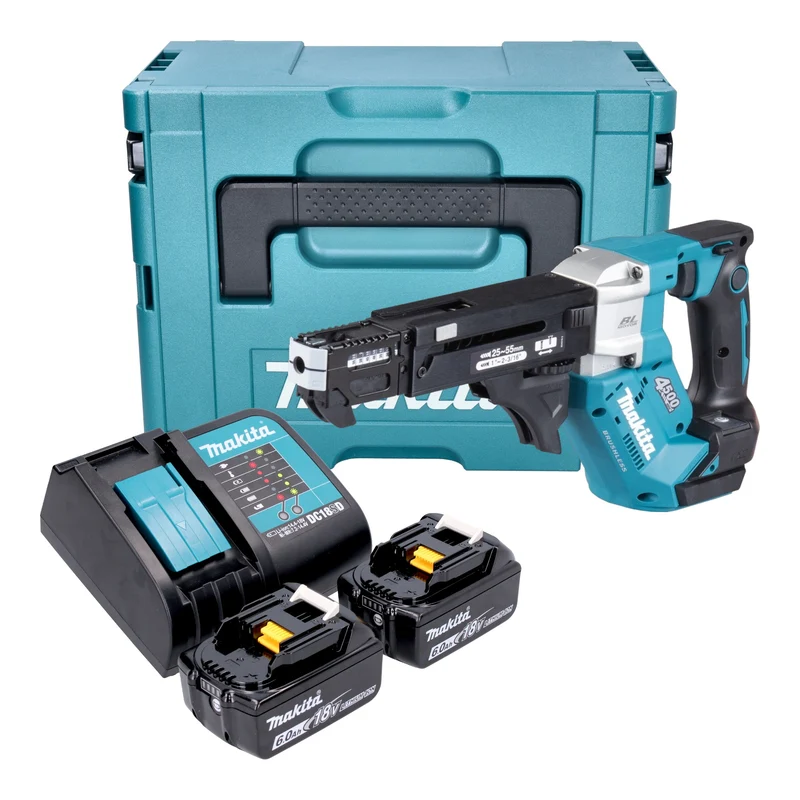 Makita DFR 552 SGJ Akku Magazinschrauber 18 V 25 - 55 mm Brushless + 2x Akku 6,0 Ah + Ladegerät + Makpac