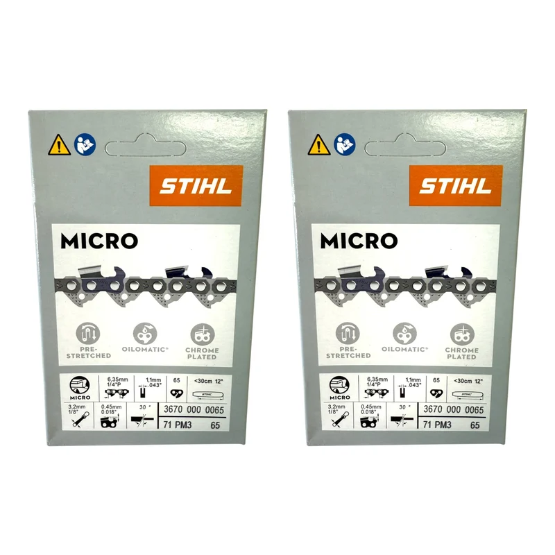 Stihl 2x 1/4" Picco Micro 3 (PM3) Sägekette 30 cm 1/4" P 1,1 mm 65 TG 2 Stück ( 2x 36700000065 )