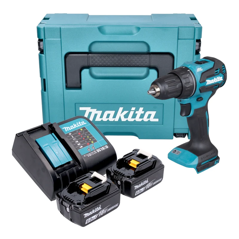 Makita DDF 490 SGJ Akku Bohrschrauber 18 V 65 Nm 1/2" Brushless + 2x Akku 6,0 Ah + Ladegerät + Makpac