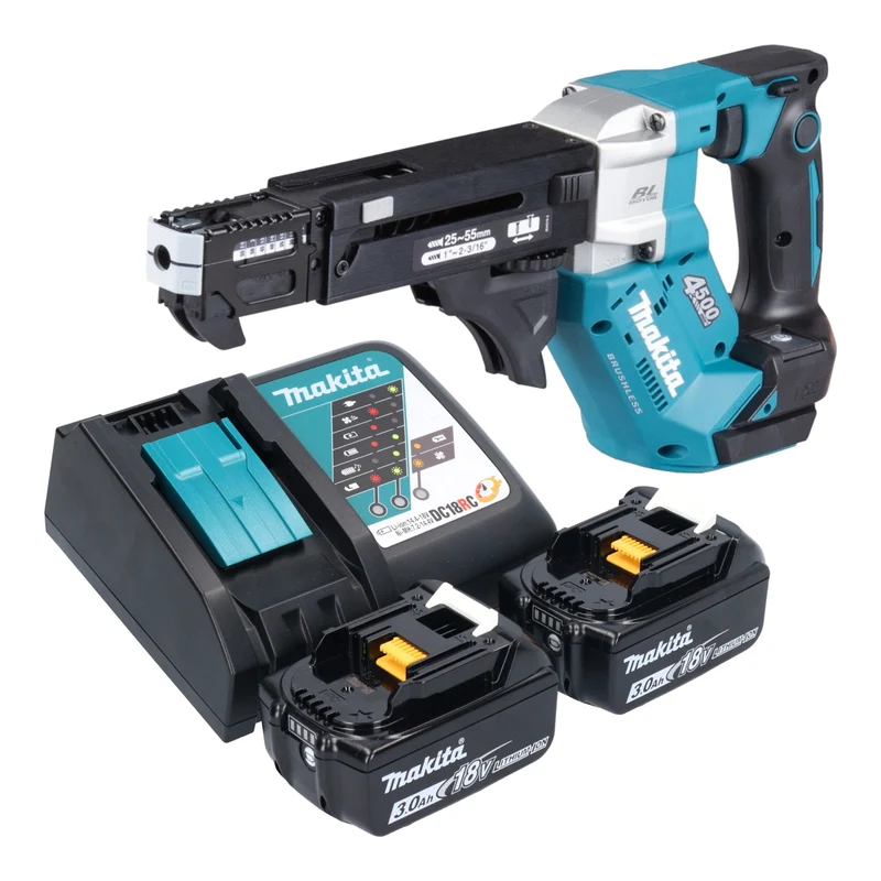 Makita DFR 552 RF Akku Magazinschrauber 18 V 25 - 55 mm Brushless + 2x Akku 3,0 Ah + Ladegerät