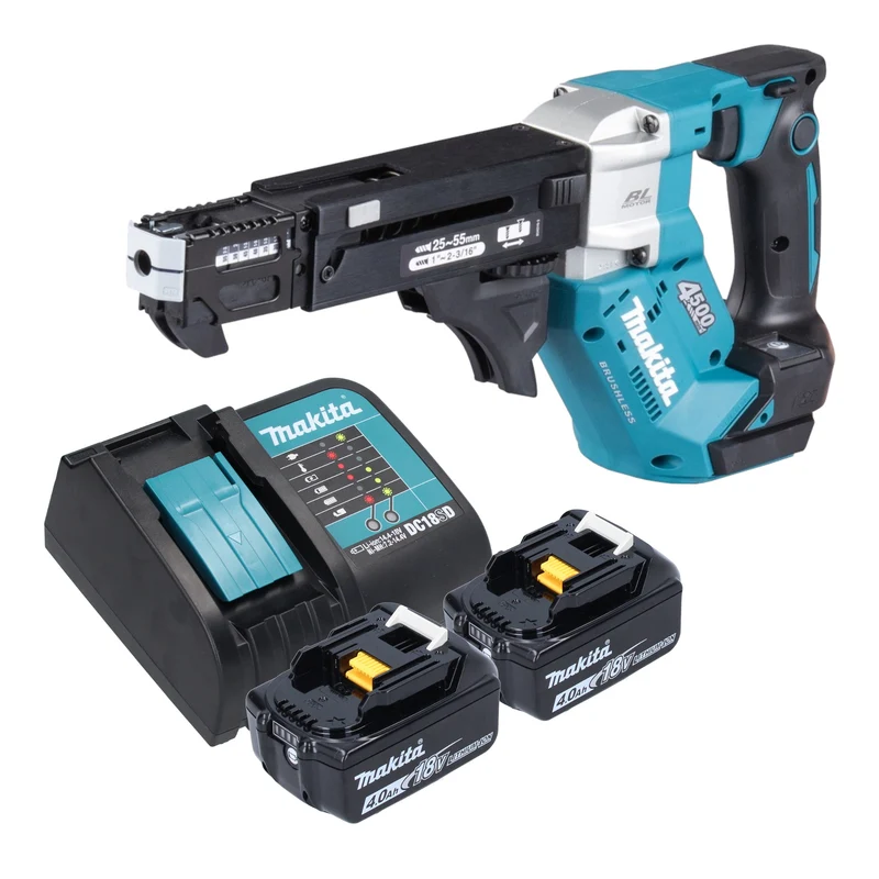 Makita DFR 552 SM Akku Magazinschrauber 18 V 25 - 55 mm Brushless + 2x Akku 4,0 Ah + Ladegerät