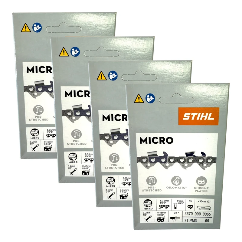 Stihl 4x 1/4" Picco Micro 3 (PM3) Sägekette 30 cm 1/4" P 1,1 mm 65 TG 4 Stück ( 4x 36700000065 )