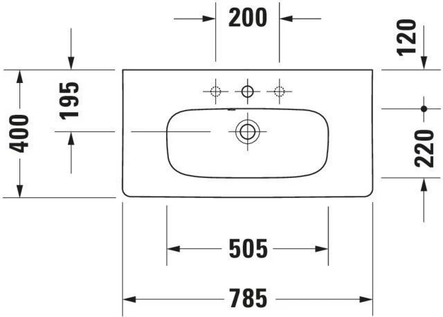 DURAVIT DuraStyle Möbelwaschtisch 785 mm, 1 Hahnloch, mit Überlauf, weiß