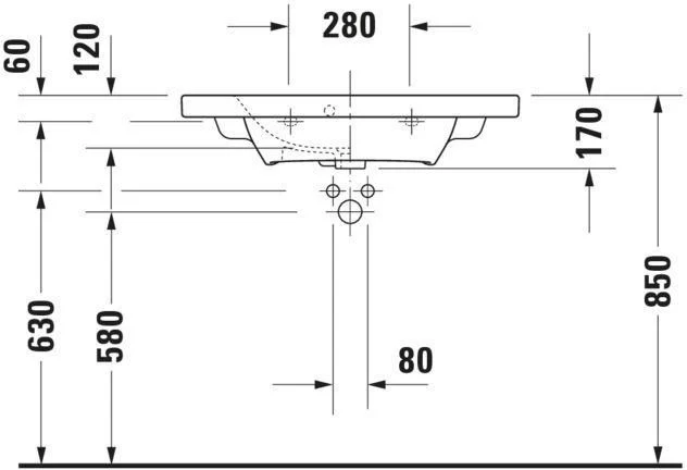 DURAVIT DuraStyle Möbelwaschtisch 785 mm, 1 Hahnloch, mit Überlauf, weiß