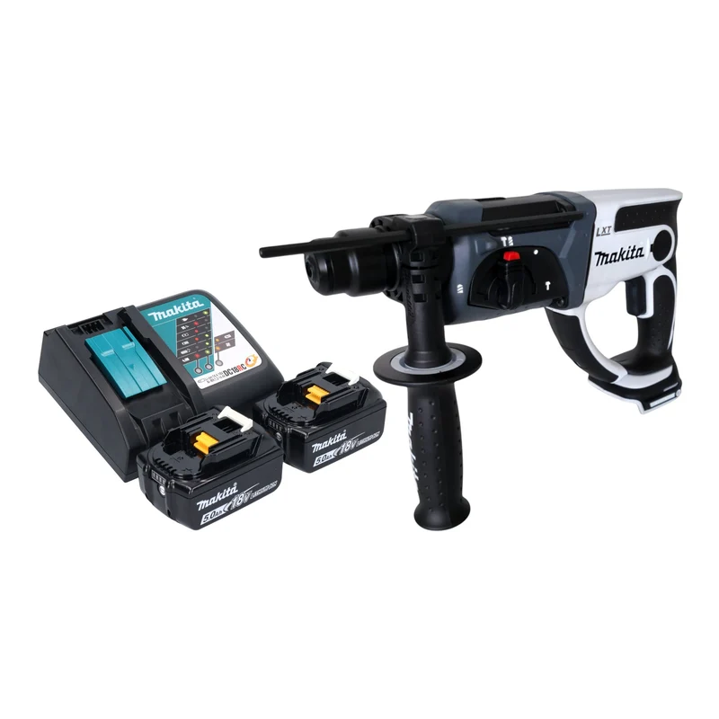 Makita DHR 202 RTW Akku Bohrhammer 18 V 20 mm 2,0 J weiß + 2x Akku 5,0 Ah + Ladegerät