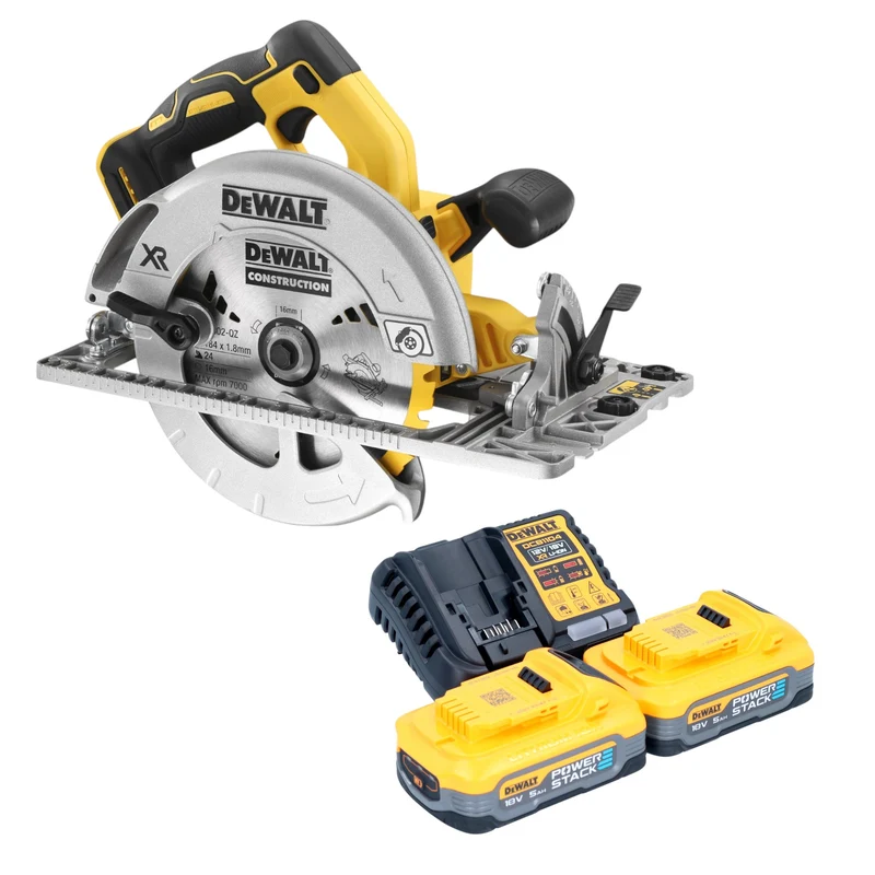 DeWalt DCS 572 H2 Akku Handkreissäge 18 V 184 mm Brushless + 2x Powerstack Akku 5,0 Ah + Ladegerät