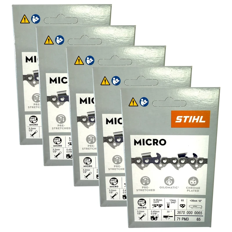 Stihl 5x 1/4" Picco Micro 3 (PM3) Sägekette 30 cm 1/4" P 1,1 mm 65 TG 5 Stück ( 5x 36700000065 )