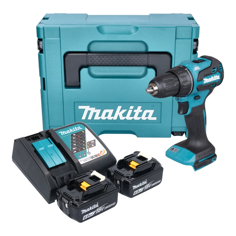 Makita DDF 490 RGJ Akku Bohrschrauber 18 V 65 Nm 1/2" Brushless + 2x Akku 6,0 Ah + Ladegerät + Makpac