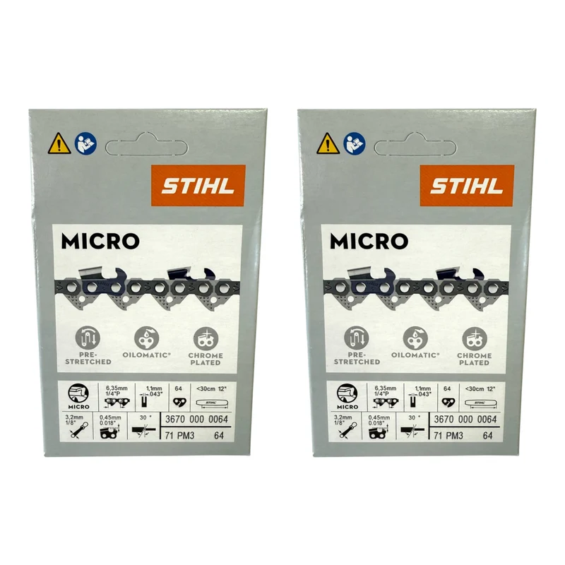 Stihl 2x 1/4" Picco Micro 3 (PM3) Sägekette 30 cm 1/4" P 1,1 mm 64 TG 2 Stück ( 2x 36700000064 )